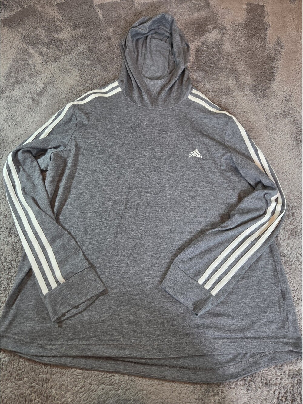 Adidas Climalite 1X Plus Size Gray Hooded Long Sleeve 3 Stripe Athletic Top